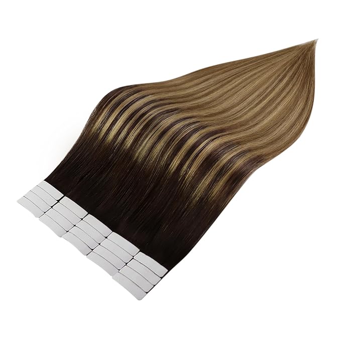 Full Shine Tape in Hair Extensions Human Hair 18Inch Color 2 Brown Fading To 8 Ash Brown And 27 Blonde 20Pcs Remy Hair Extensions Tape In Double Sided Natural 50 Gram Soft Invisible Seamless