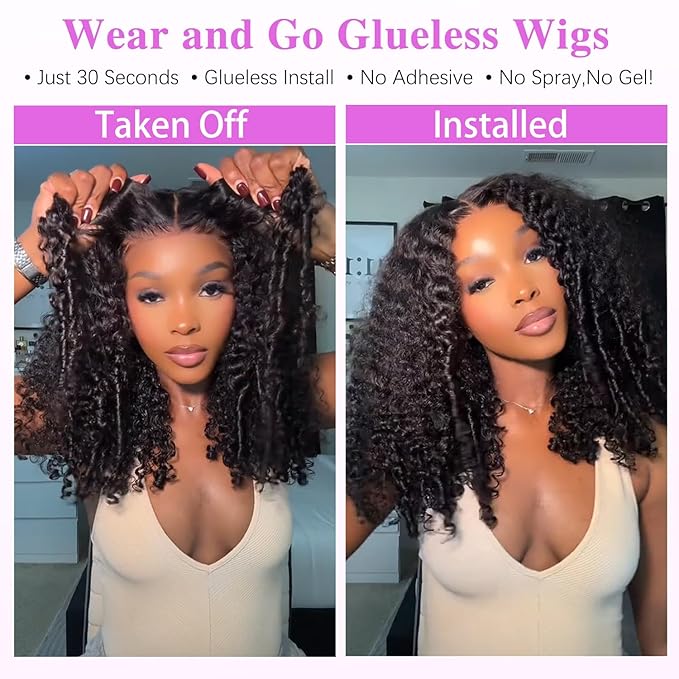 7x6 Burmese Curly Glueless Wigs Human Hair Pre Plucked Pre Cut 250% Density Drawstring Wig for Black Women 7x6 HD Lace Front Wigs Human Hair Glueless Wear and Go Nautural Color 26 Inch