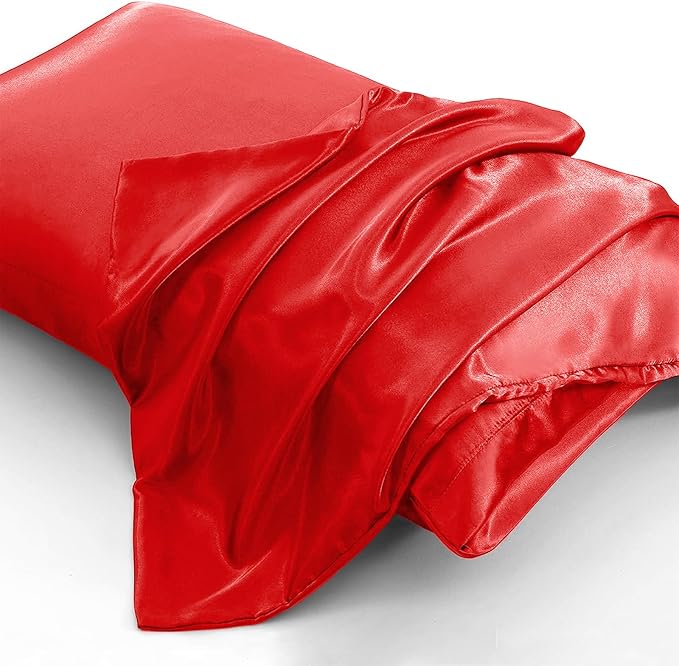 Aormenzy Satin Pillow Cases for Women Standard Size Set of 2, Red Satin Pillowcase for Hair with Envelope Closure Silky Pillow Covers Wrinkle, Fade Resistant (20x26 Inches)