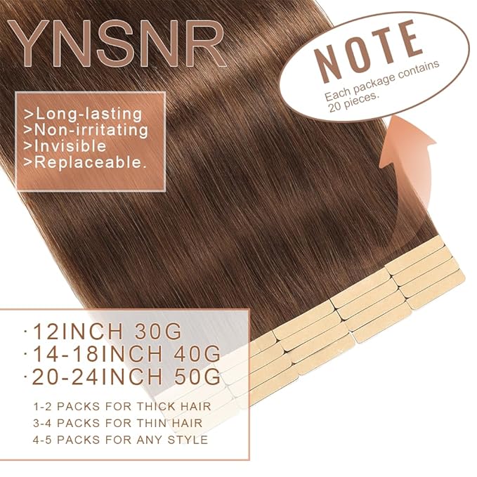 Tape in Hair Extensions Human Hair 16 Inch 20pcs Invisible Tape ins Hair Extensions Real Human Hair Chocolate Brown Remy Seamless Injected Tape Extensions