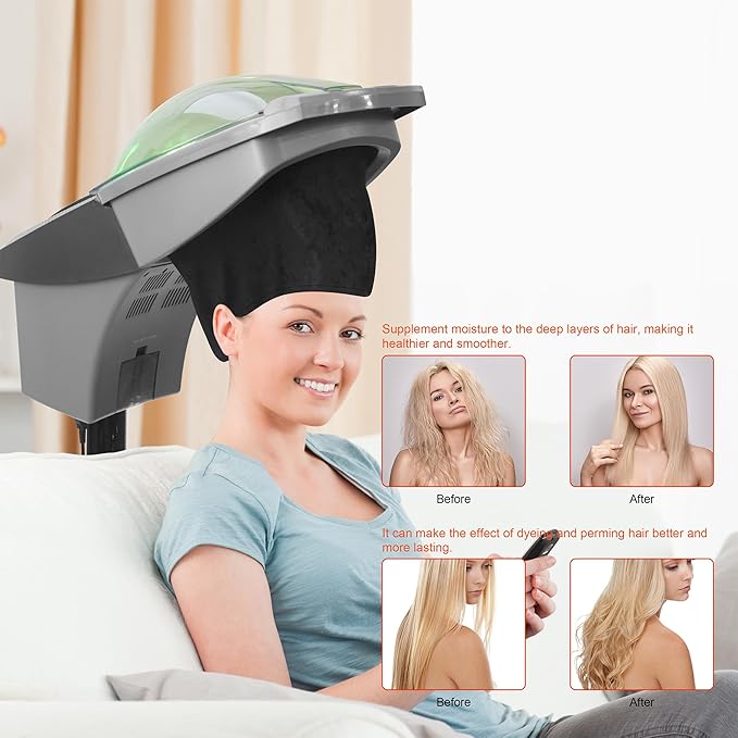 Elitzia Hair Steamer Salon Micro Mister Scalp Treatment Dye Perm Professional O3 Ozone Hooded Barber Shop Use for Natural Black Hair with Wheels ET1408B 7-Color Light