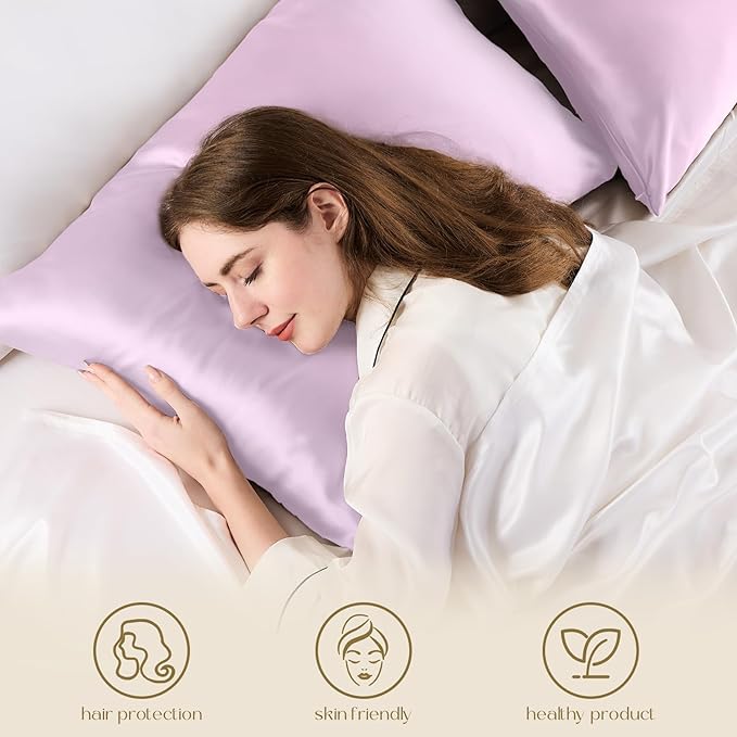 ZIMASILK 100% Pure Mulberry Silk Pillowcase for Hair and Skin Health,Soft and Smooth,Both Sides Premium Grade 6A Silk,600 Thread Count,with Hidden Zipper,1pc (Queen 20''x30'',Light Purple)
