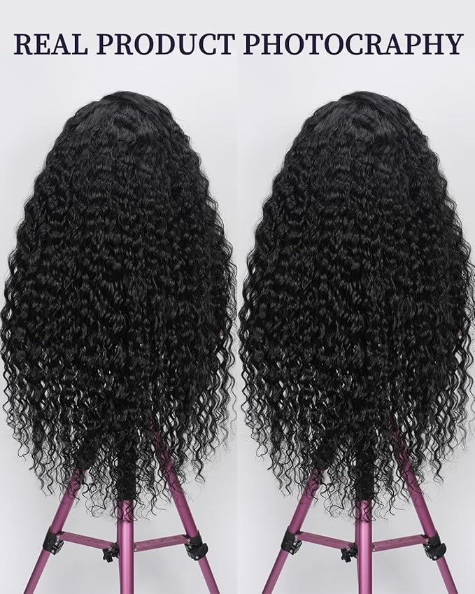 13X6 Deep Wave Lace Front Wigs Human Hair 220% Density SKINLIKE Real HD Lace Wig Wet and Wavy Human Hair Pre Plucked Wigs for Women Curly Lace Frontal Wig Natural Color(30inch)