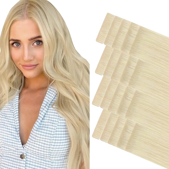 GOO GOO Invisi Edge Tape in Hair Extensions Human Hair, 60A Platinum Blonde 20pcs 10inch 30g, Virgin Remy Hair, Seamless Injected Tape, Natural Look