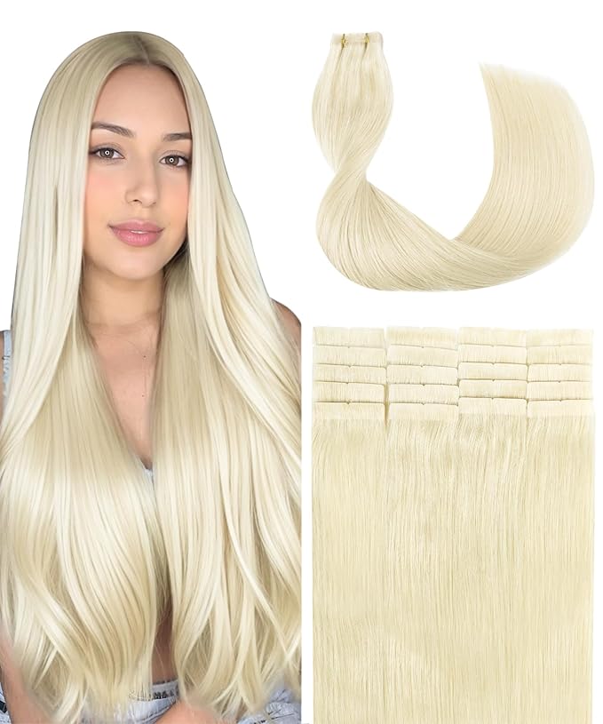 SURNEL Injected Tape in Hair Extensions Human Hair 22 Inch Platinum Blonde Upgraded Seamless Remy Invisible Tape in Extensions 20 Pcs 50g(#60,22)