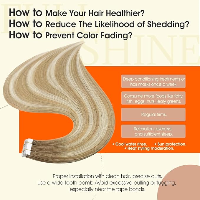 Full Shine Tape in Hair Extensions Balayage Color 6/27/60 Brown And Blonde Tape in Extensions Human Hair Invisible Tape ins Human Hair Extensions Seamless Skin Weft 20Inch 50Gram 20Pcs Remy Brazilian