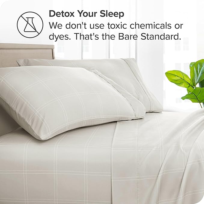 Bare Home Microfiber Pillow Cases - King Size Set of 2 - Cooling Pillowcases - Double Brushed - Pillowcases 2 Pack - Easy Care (King, Modern Plaid – Stone/White)
