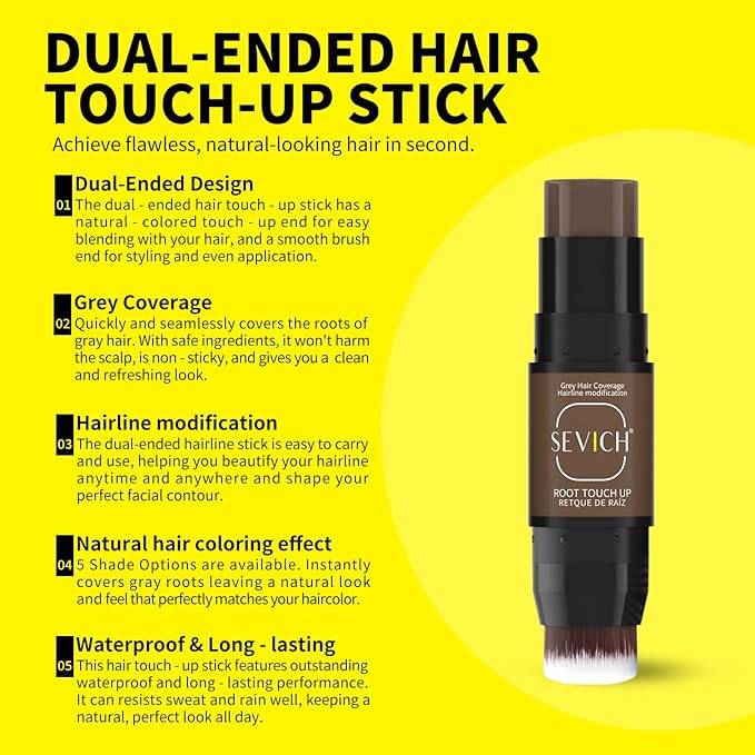 SEVICH Dual-Ended Root Touch Up Stick - Waterproof Hairline Enhancer for Sparse Hairlines & Gray Coverage, Non-Sticky Scalp Concealer with Beeswax, Instant Volume & Natural Look (Brown)