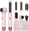 5 in 1 Hair Dryer Brush Set, Hot Air Styler, Detachable Blow Dryer Brush, 3 Heat Settings Auto Curling Wrap Styler, Ionic Hair Styling Tools, Straight Curl Dry Volumiz Smooth (Pink)