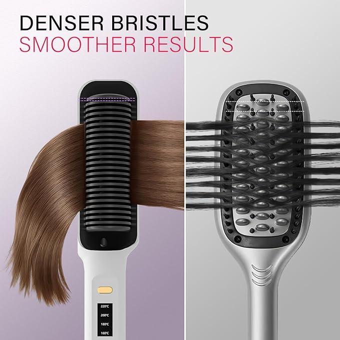 Hair Straightener Brush, Hair Straightening Iron with Built-in Comb, 4 Temp Settings & LED Display & Anti-Scald & Auto-Off Safety, Perfect for Fine, Soft Hair, Ideal Gift for Women