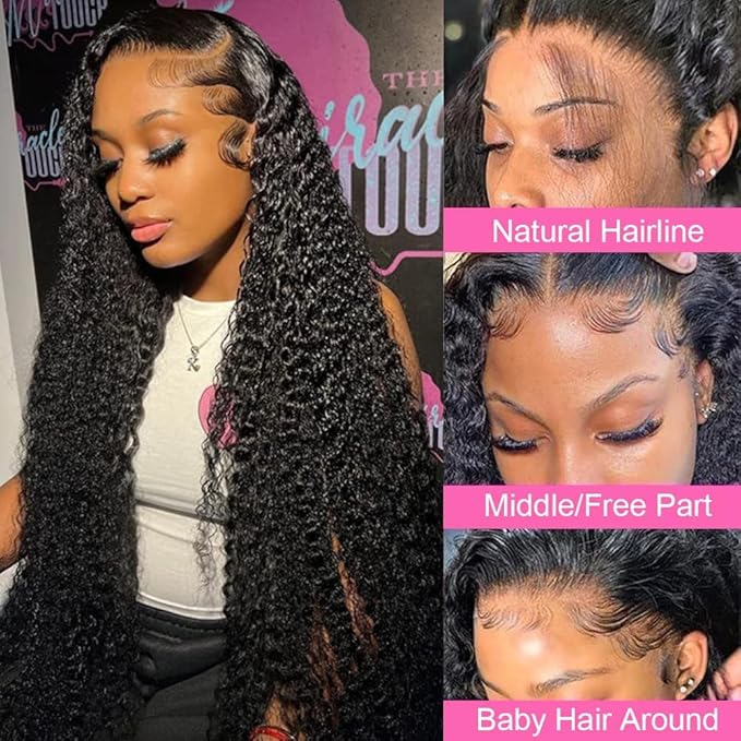 32 Inch 13x6 Deep Wave Lace Front Wigs Human Hair 250% Density HD Lace Frontal Wigs Human Hair Glueless Deep Curly Wigs for Women Pre Plucked Glueless Wigs Natural Color