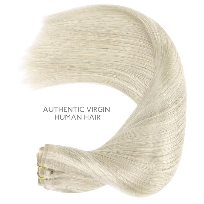 WENNALIFE Seamless Clip In Hair Extensions, 18 Inch 7pcs 130g Ash Blonde Highlighted Platinum Blonde Human Hair Extensions, Invisible PU Weft