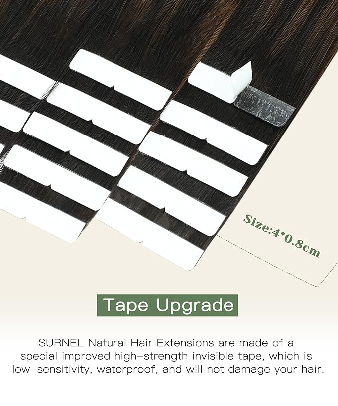 SURNEL Injected Tape in Hair Extensions Natural Black to Medium Brown and Caramel Blonde Invisible Tape in Extensions 16Inch 20 Pcs 35g(#1B427,16)