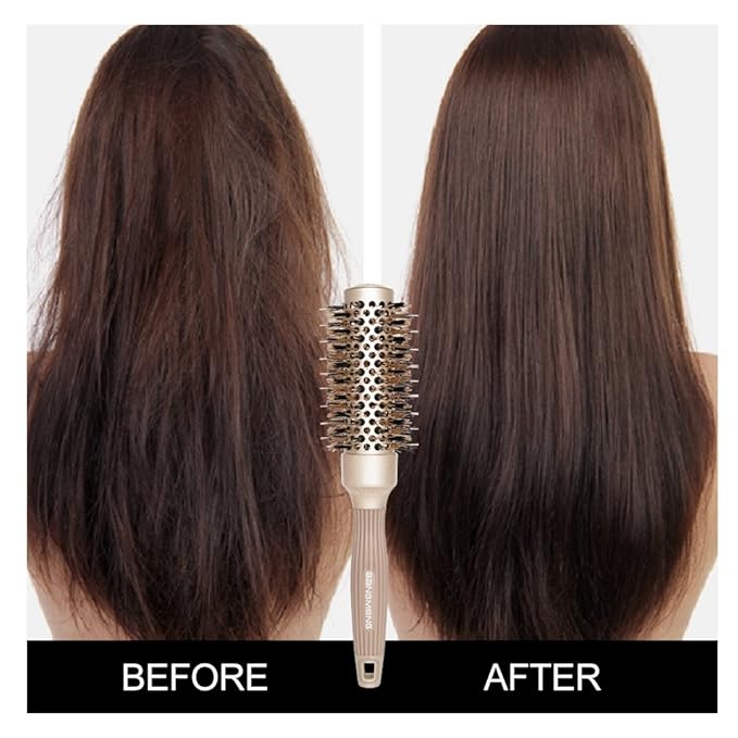 Round Barrel Anti-Static Hair Brush with Boar Bristles, Nano Thermal Ceramic Ionic Tech | For Extra Shine | Protect Hair, Enhance Texture, For Straightening & Drying (1 1/4 inch)