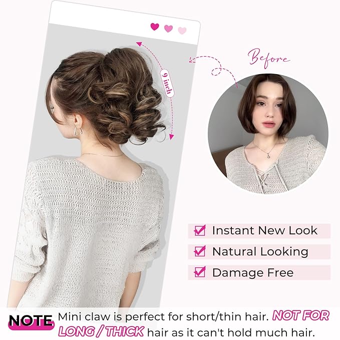 REECHO Ponytail Extension, 9" Short Curly Wavy Claw Clip Synthetic Fiber Pony tails Hair Extensions HP001 Hairpieces for Women - Deep Brown