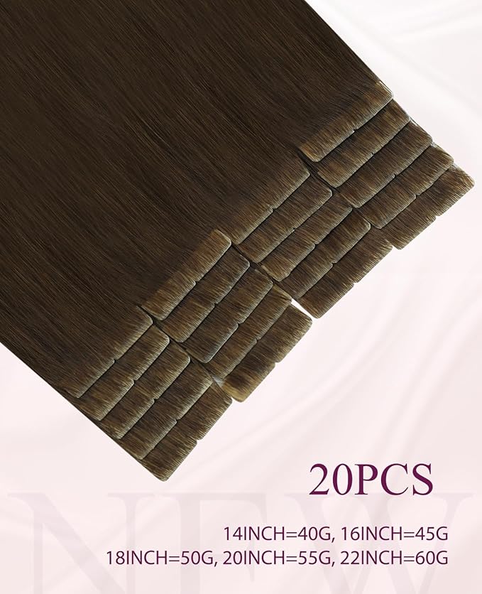 Pinkpearl Invisible Tape in Hair Extensions Human Hair, 20pcs 18inch 50g #4 Chocolate Brown Injection Tape in Extensions Real Remy Straight Seamless Silky Human Hair Injected
