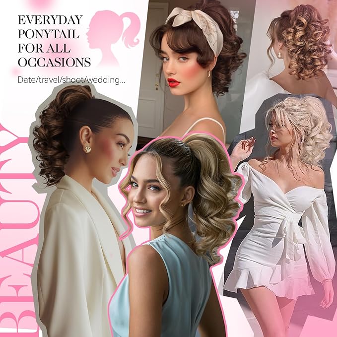 Clip on Ponytails for Women - 12 Inch Curly Ponytail Extension, Wavy Pony Tails Hair Extensions, Synthetic Hair Extensions Ponytail, Natural Hair Pieces for Women (Color: Platinum Blonde)