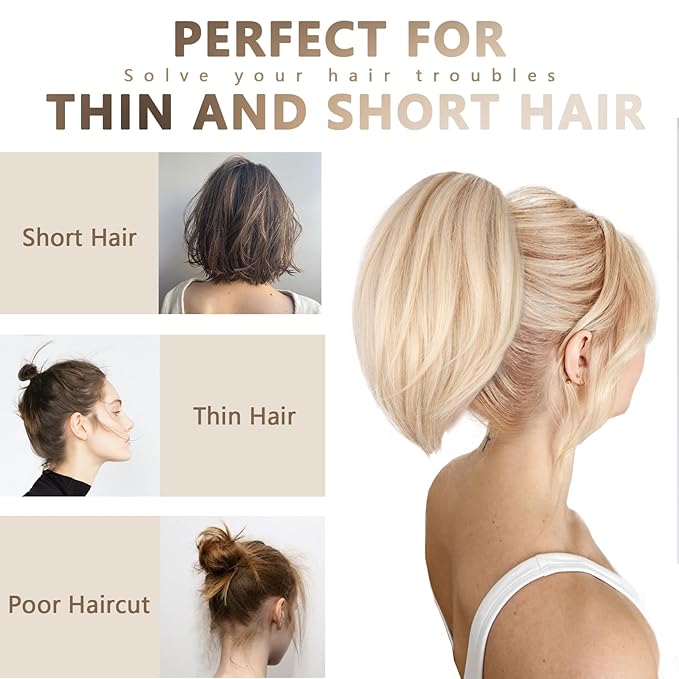 Clip on Ponytails for Women - 10 Inch Short Ponytail Extension, Straight Pony Tails Hair Extensions, Synthetic Hair Extensions Ponytail, Clip in Ponytail (Color: Beige)