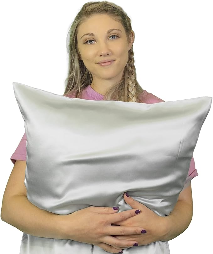 Mulberry Park 30 Momme Silk Pillowcase - Pure Silk Pillowcase for Hair and Skin, Grade 6A Charmeuse Weave Mulberry Real Silk Pillowcase for Luxury Night Sleep - 1 Pc Silver (Standard 20'' x 26'')