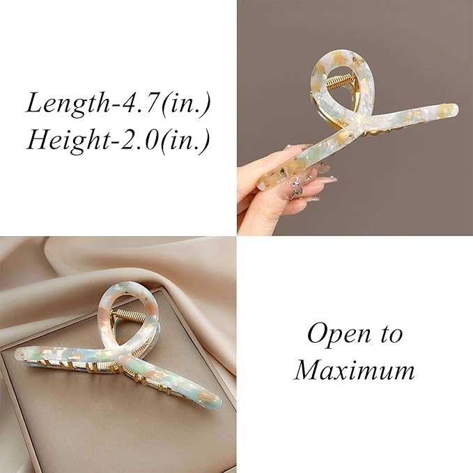 FAELBATY Hair Clip, Large Acetate Metal Claw Clip for Women, 4.7" Butterfly Hair Clips for Girls, Hair Accessories for Long Thick Hair (Mixed Green, 1 Count)