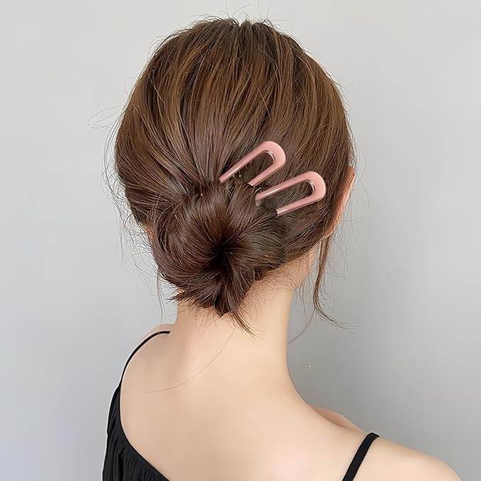 6Pcs Metal French Hair Pins for Women U Shape Sticks 3.9 Inch Vintage Fork for Hairstyle Accessories(Rosegold)