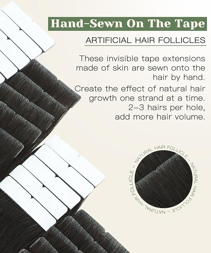 SURNEL Injected Tape in Extensions Real Human Hair 20 Inch Darkest Brown Seamless Invisible Tape in Hair Extensions 20Pcs 45g(#2,20)