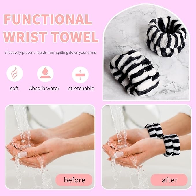 WSYUB Makeup Headband, Spa Headband and Wristband Set, Headbands for Washing Face, Black and White Headbands for Women Girls