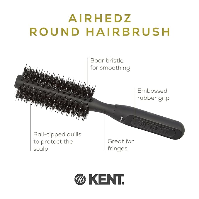 Kent AH16G AirHez Boar & Nylon Bristle Round Brush - Blow Dryer Brush for Curling, Great for Adding Volume & Root Lifting in Short Hair