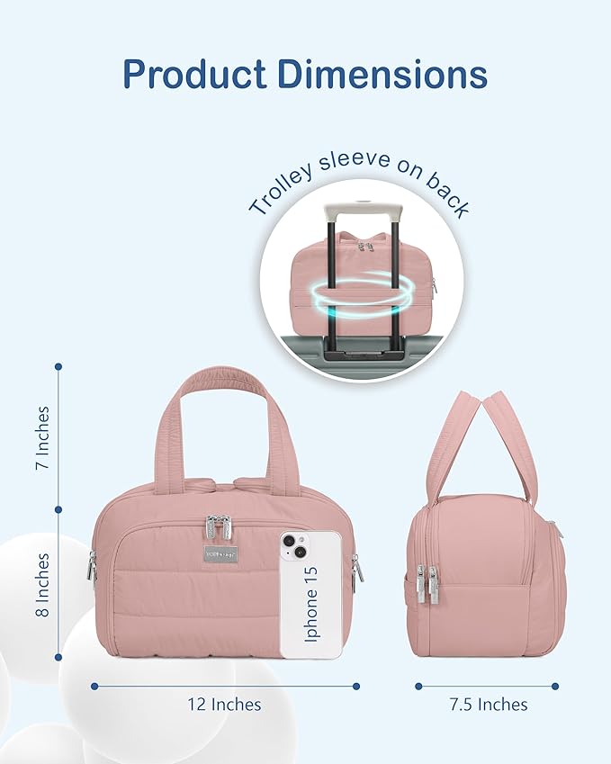 TOPDesign Travel Toiletry Bag for Women, Puffer Large Toiletry Bag, Lightweight Cosmetic Makeup Organizer with Handle for Traveling, Accessories, Essentials, Toiletries (Dark Pink)