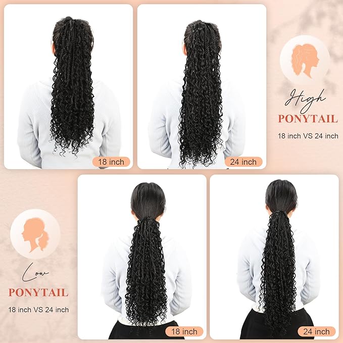 Drawstring Ponytail for Women 24 inch Boho Braids with Long Wavy Hair Ponytail Extension Clip in Synthetic Hair Extensions Ponytail for Daily Use (T1B/30#, 24 Inch)