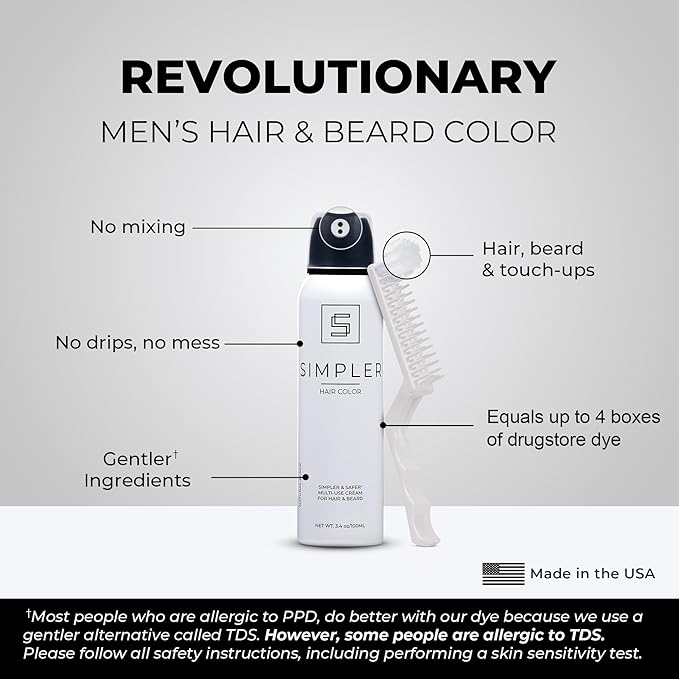 Simpler Hair Color for Men Kit for Full Gray Coverage - Ginger Men’s Hair Dye - Easy Hair or Beard Dye for 100% Gray Coverage - Ammonia Free Hair Color, Beard Coloring for Men