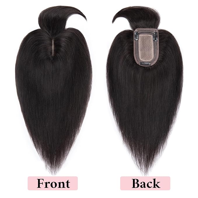 SEGO 100% Real Human Hair Toppers, with Air Bangs, Silk Base 150% Density, Clip in Topper, 2.7”x5.1”, HairPieces for Women, with Thinning/Hair Loss Cover Gray