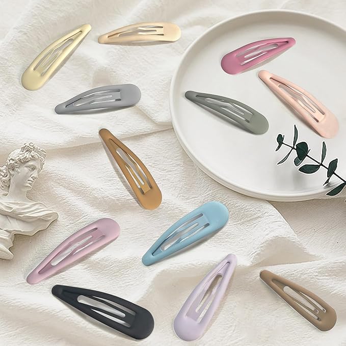 24 PCS 2.36 In Metal Snap Hair Barrettes For Women Water Drop Shape Hair Clips For Thick Thin Fine Hair,Matte Multiple Colors