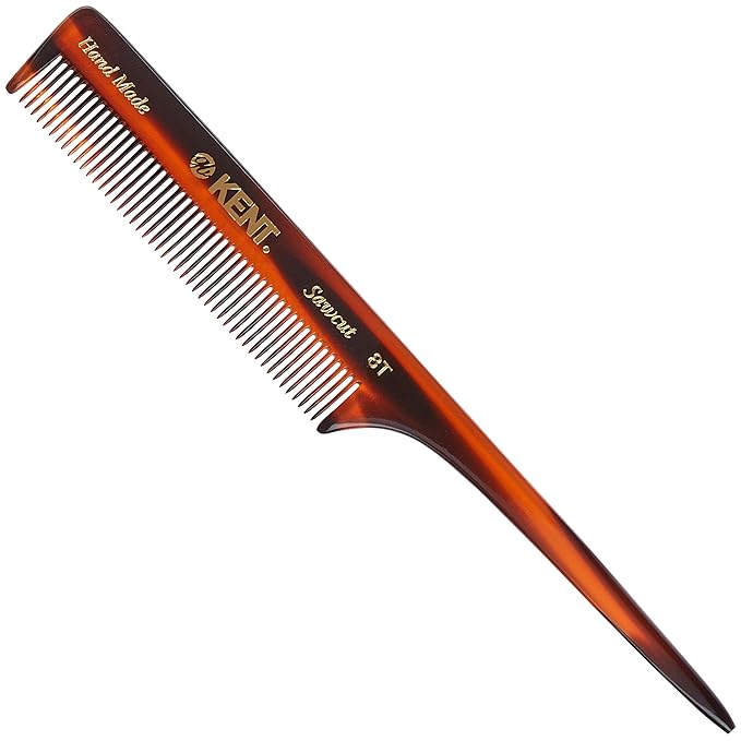 Kent 8T Rat Tail Combs Teasing Comb for Hair Styling and Sectioning, Handmade Fine Tooth Comb Parting Combs for Braiding Hair and Styling for Women, Saw Cut and Hand Polished