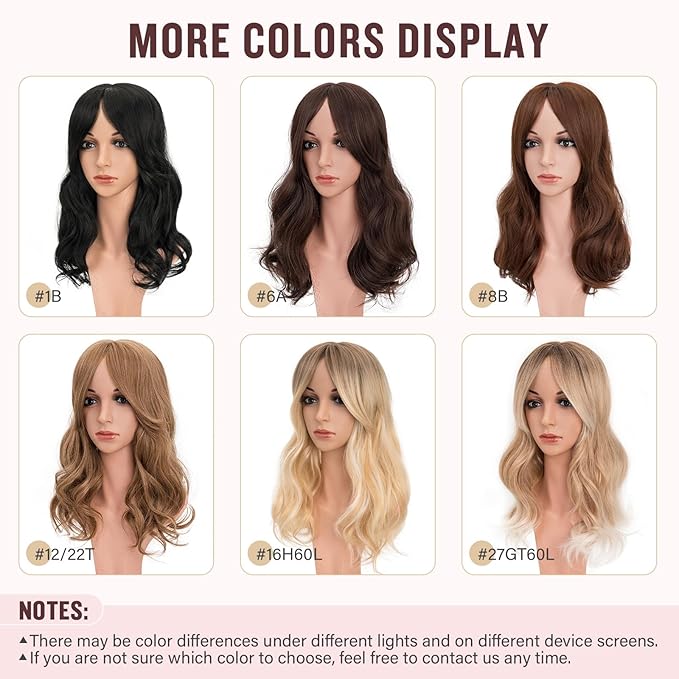Hairro 18 Inch Long Hair Toppers Wavy with Side Bangs for Women, Clips In Synthetic Hairpieces Capless, for Adding Volume/Birthday/Party/Halloween/Cosplay Dress Up, Chocolate Brown