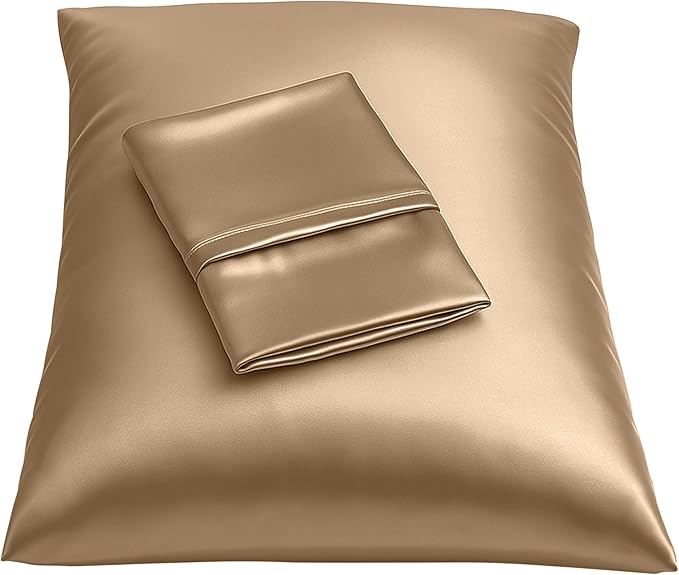 BLISSFORD Satin Pillowcase with Zipper, for Hair and Skin Care, Feels Soft and Cool Like a Silk Pillowcase, Beige Satin Pillow Cases 2 Pack, Slik Pillow Cover, King Size, Set of 2