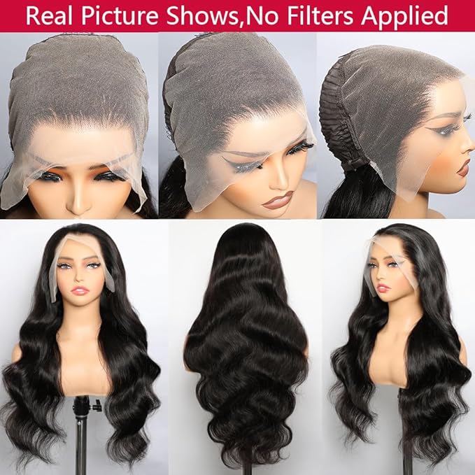 VIPbeauty 13x6 Full Lace Frontal Human Hair Wigs - 180 Density Pre-Bleached Knots - 12A HD Transparent Body Wave Lace Front Wigs - Women's 18Inch