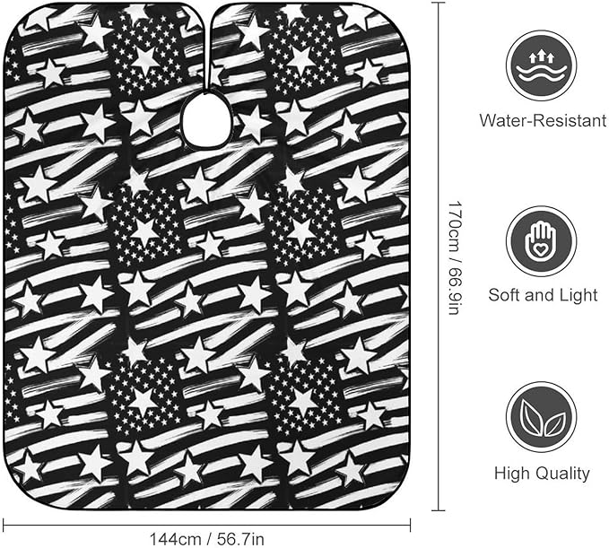 Men Women Adults Black White Stripes American USA Flag Salon Haircut Capes, Lightweight Hairdressing Haircut Apron for Hairdressers, Profession Barbershop Supplies