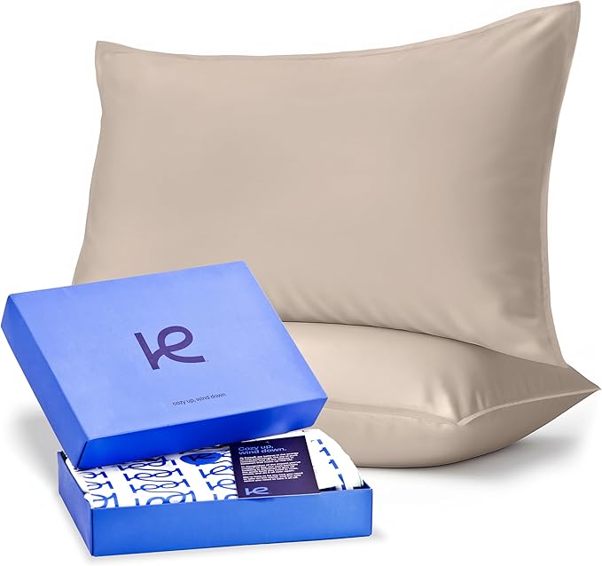 Kickoff Viscose Bamboo Pillowcase, Queen, Set of 2, 100% Organic Hidden Zippered Viscose Bamboo Pillow Case Queen Size, Cooling Pillow Cover for Hot Sleepers (20"x30", Iced Latte)