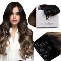 RUNATURE Balayage Clip in Hair Extensions Real Human Hair, Remy Hair Extensions Clip Ins, Double Weft Human Hair Clip in Extensions, 16 Inch 120g 7pcs #1B/6/27 Black Rooted to Brown Highlight Blonde