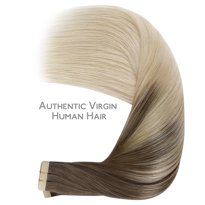 WENNALIFE Tape in Hair Extensions Human Hair, 40pcs 100g 24 inch Ombre Sandy Brown to Platinum Blonde Hair Extensions Real Human Hair Straight Tape in Extensions Invisible Human Hair Extensions