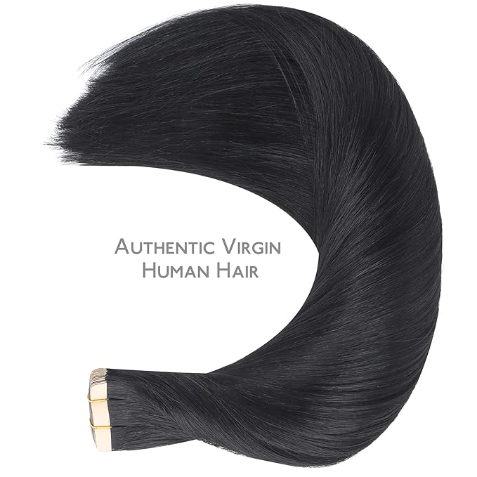 WENNALIFE Tape in Hair Extensions Human Hair, 20pcs 50g 16 inch Jet Black Remy Straight Extensions Skin Weft Tape Extensions