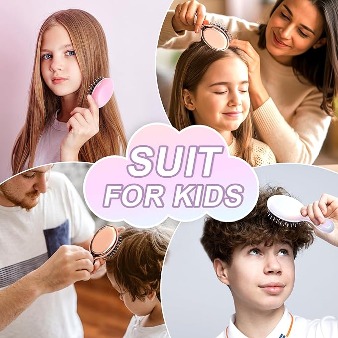 Mini Boar Bristles Hair Bursh, Travel Size Hair Brush for Women Men Kids, Protable Small Hair Brushes for Pockets Purses, Mini Hair Brush for Smooth Add Shine (1 Pack-White)
