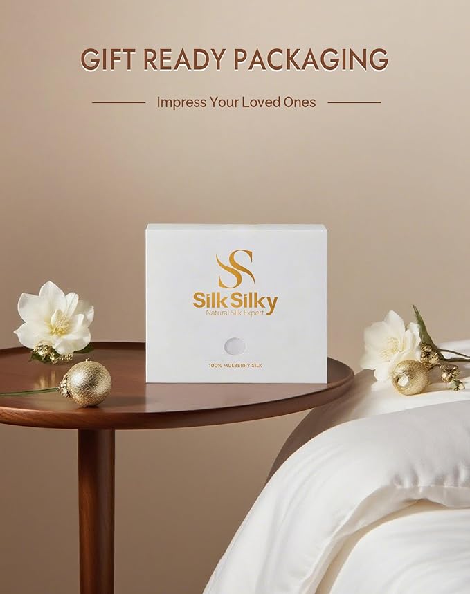 SilkSilky 100% Mulberry Silk Pillowcase - Pure 22 Momme High-Grade 6A Fibers for Hair & Skin, Envelope Closure, Natural, Organic, Breathable & Cooling Pillow Case (Standard, Silver)