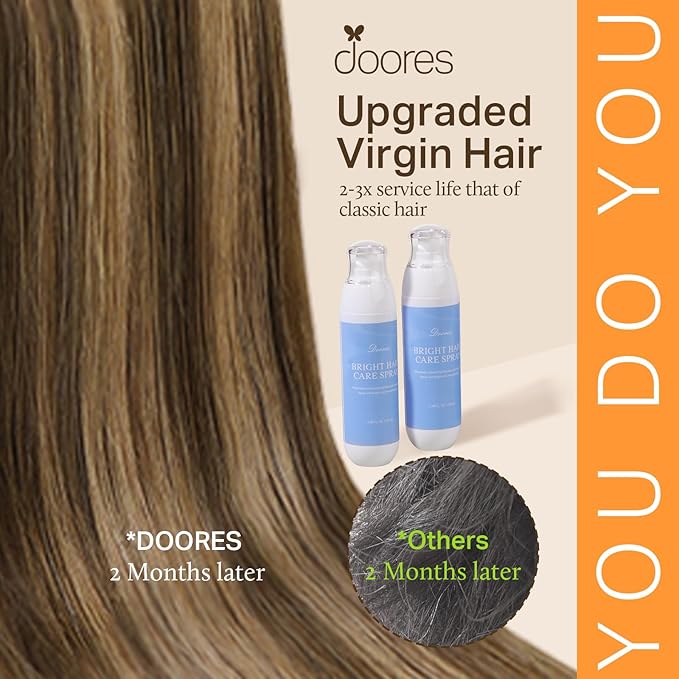 DOORES Seamless Clip in Hair Extensions, Chocolate Brown to Caramel Blonde 16 Inch 110g 7pcs, Seamless Human Hair Extensions Invisible Edge Hair Extensions Straight Hair Skin Weft