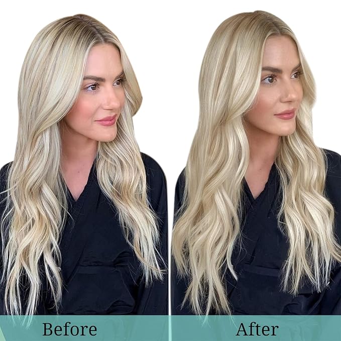 DOORES Clip-in Hair Extensions - Real Human Hair, Balayage Dark Blonde with Highlights, 24 Inch, 7 Pieces, 120g, Remy, Silky Straight, Thick