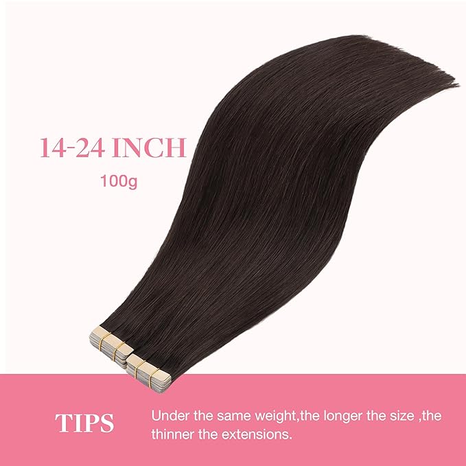 GOO GOO Tape in Hair Extensions Human Hair, 2A Light Brown, 26inch 120g 40pcs, Skin Weft Seamless Invisible, Silky Straight with Thick Ends, Remy Human Hair