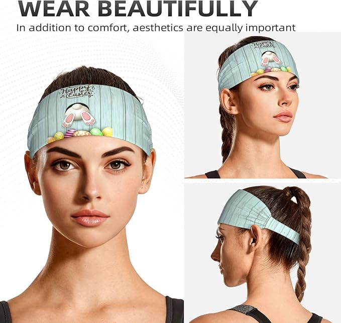 Easter Bunny & Eggs Style Sports Headband for Men Women Moisture Wicking Sweatband for Basketball, Running, Gym