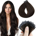 Full Shine Holed Tape Extensions Human Hair Dark Brown 20PCS 50G Tape in Hair Extensions Human Hair 24Inch Invisible PU No Glue No Clips for Party Brown Tape ins Soft Remy Glueless Straight