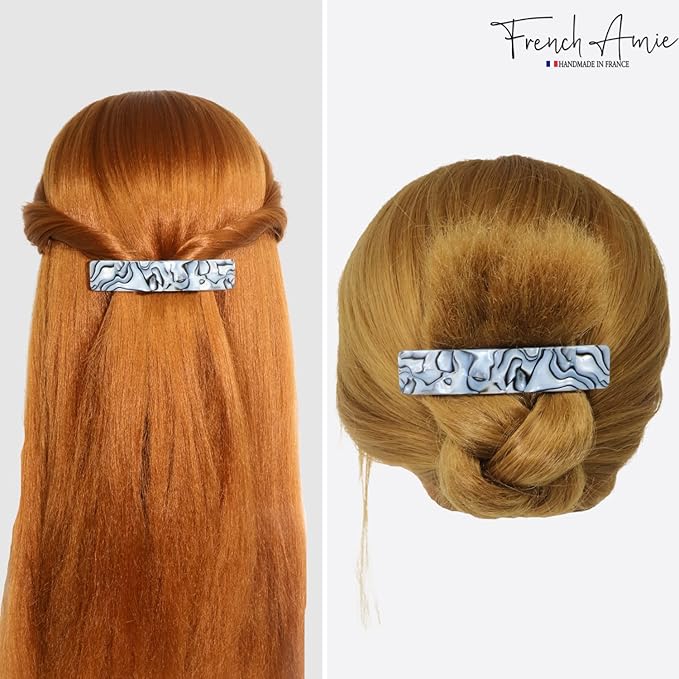 French Amie Oblong Handmade 3.5" Celluloid Automatic Hair Clip Barrette French Hair Clip for Girls Strong Hold Hair Clips for Women No Slip Durable Paris Hair Accessories, Made in France (Grey Magma)